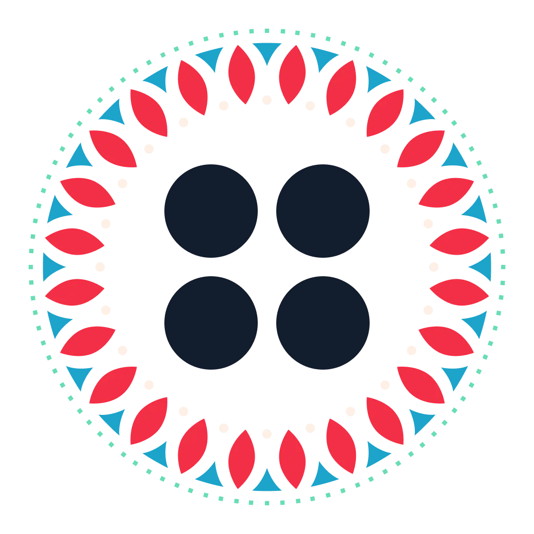 LatinX at Twilio symbol A vibrant mandala design featuring red, purple, and blue geometric shapes in a circular arrangement.