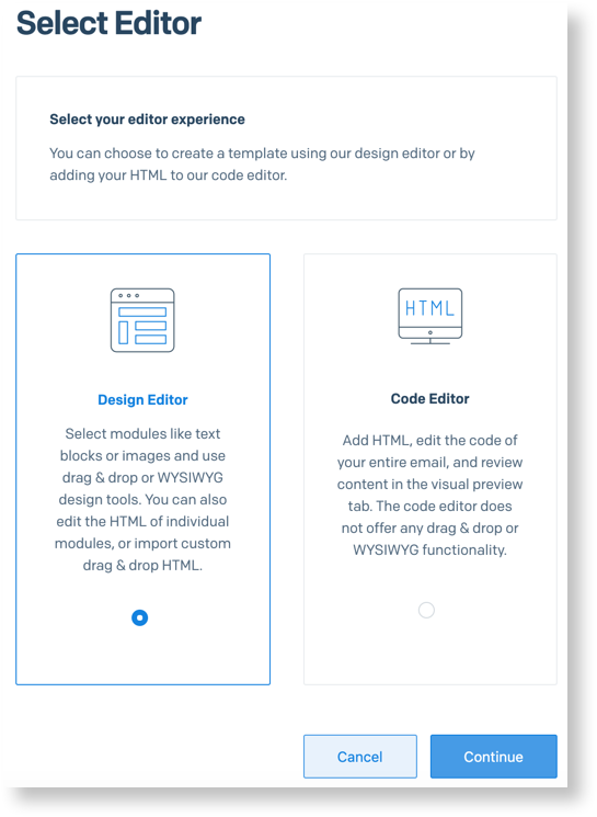 Choose between Design Editor and Code Editor.