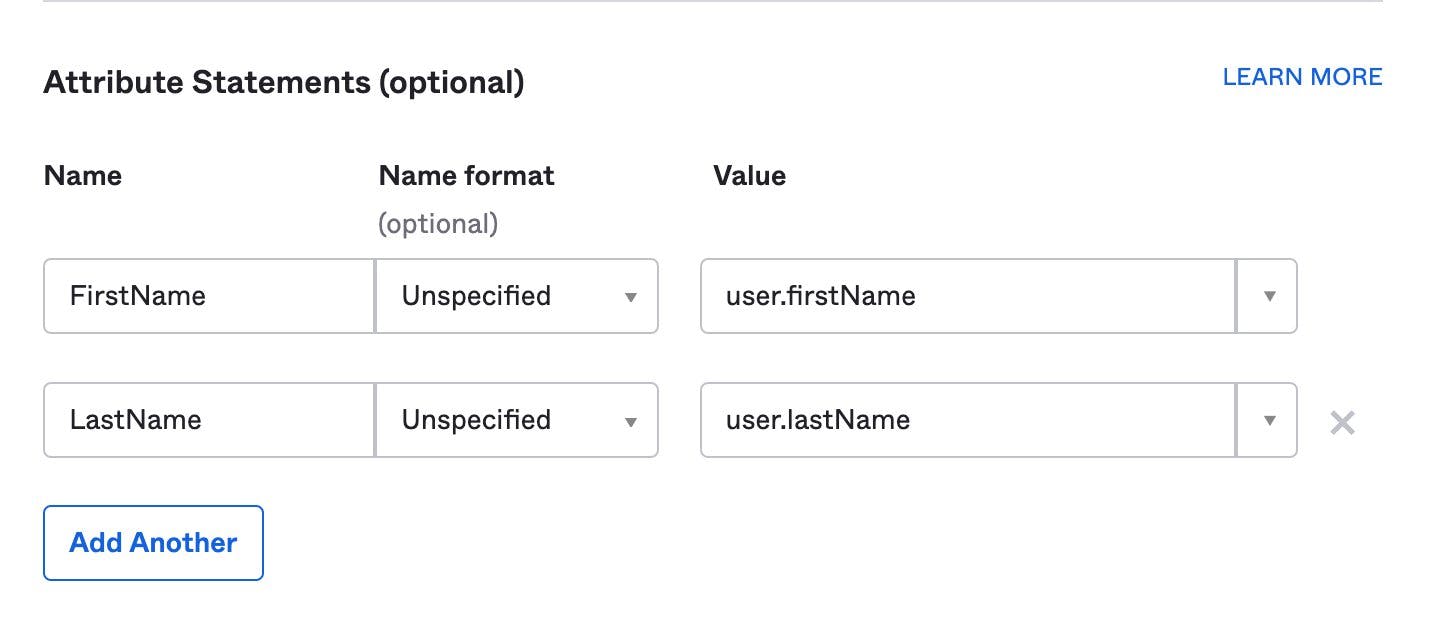 First and last name attributes and values.
