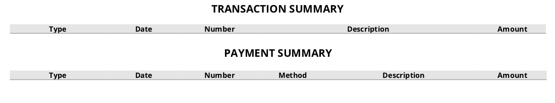 Transaction and payment summary.