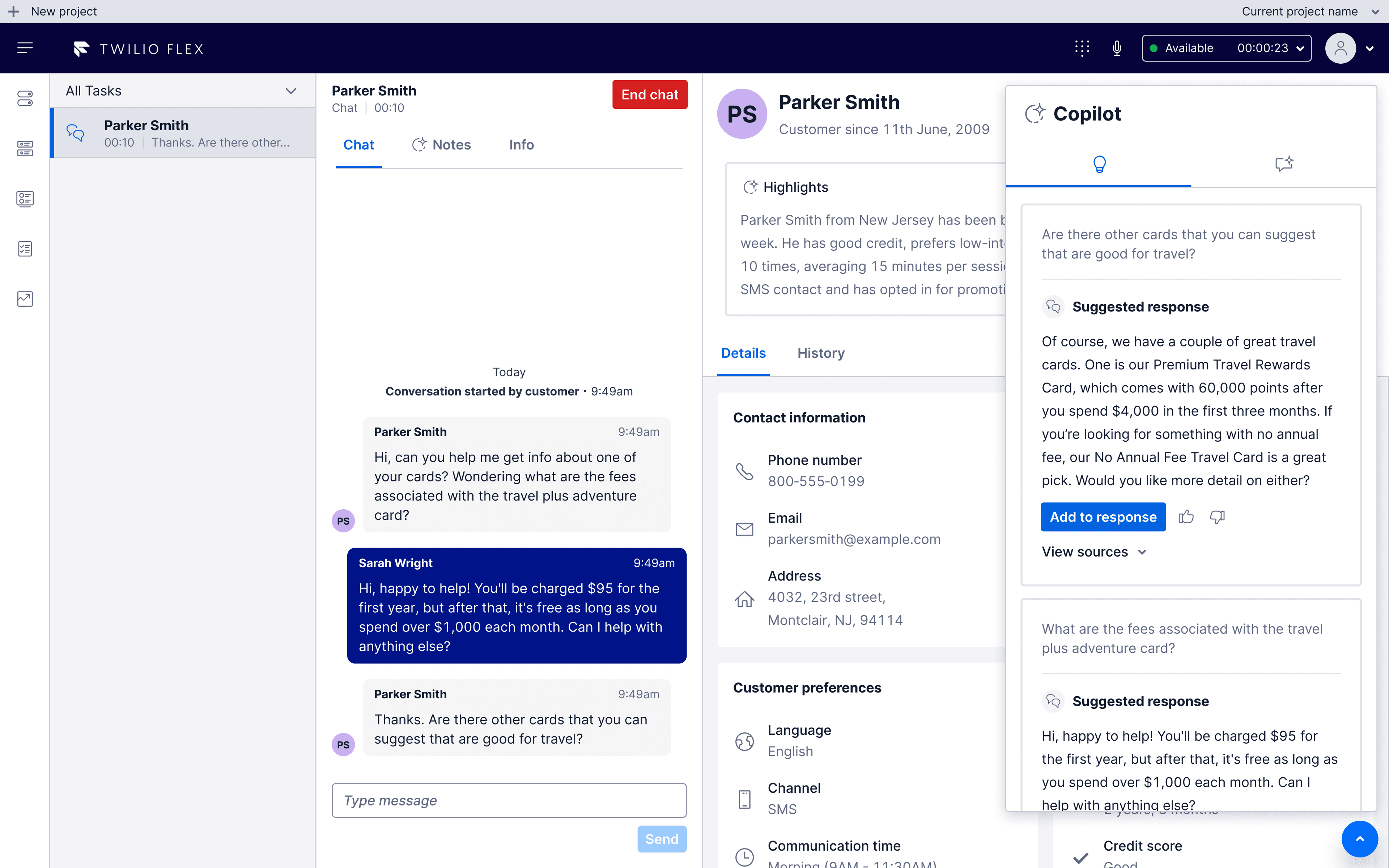 Suggested responses for agent.