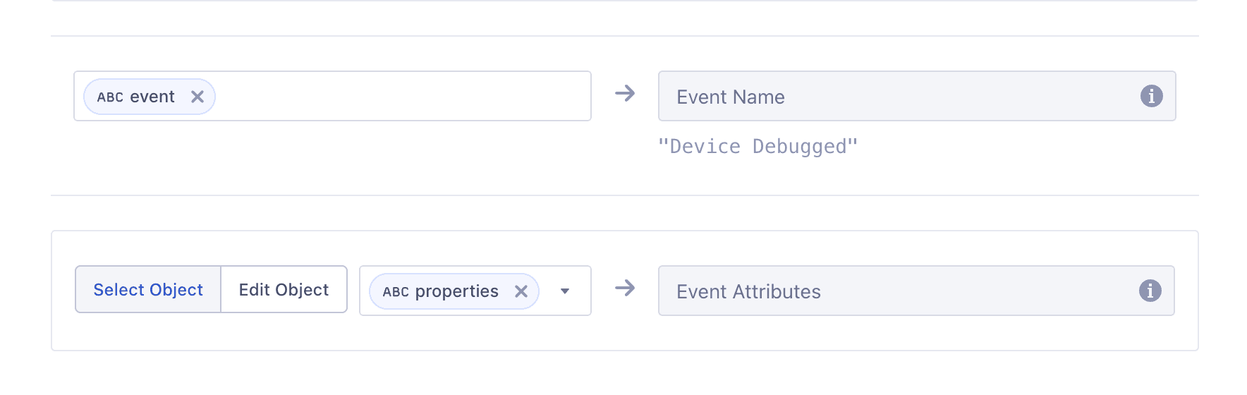 Partial screenshot of event mappings settings in the Segment app.