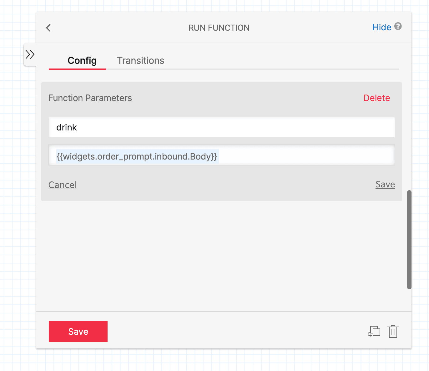 Twilio Studio Tutorial Baristabot Function parameters in configuration.