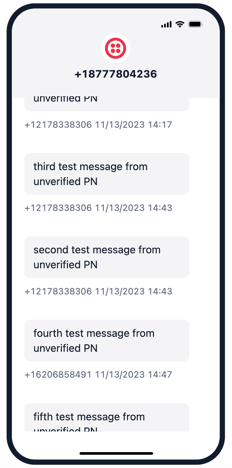 VPhone displaying more than one screen-ful of messages.