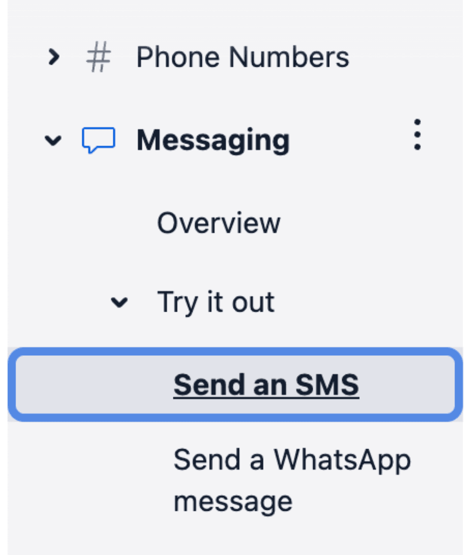 left nav link for Try it out SMS page.