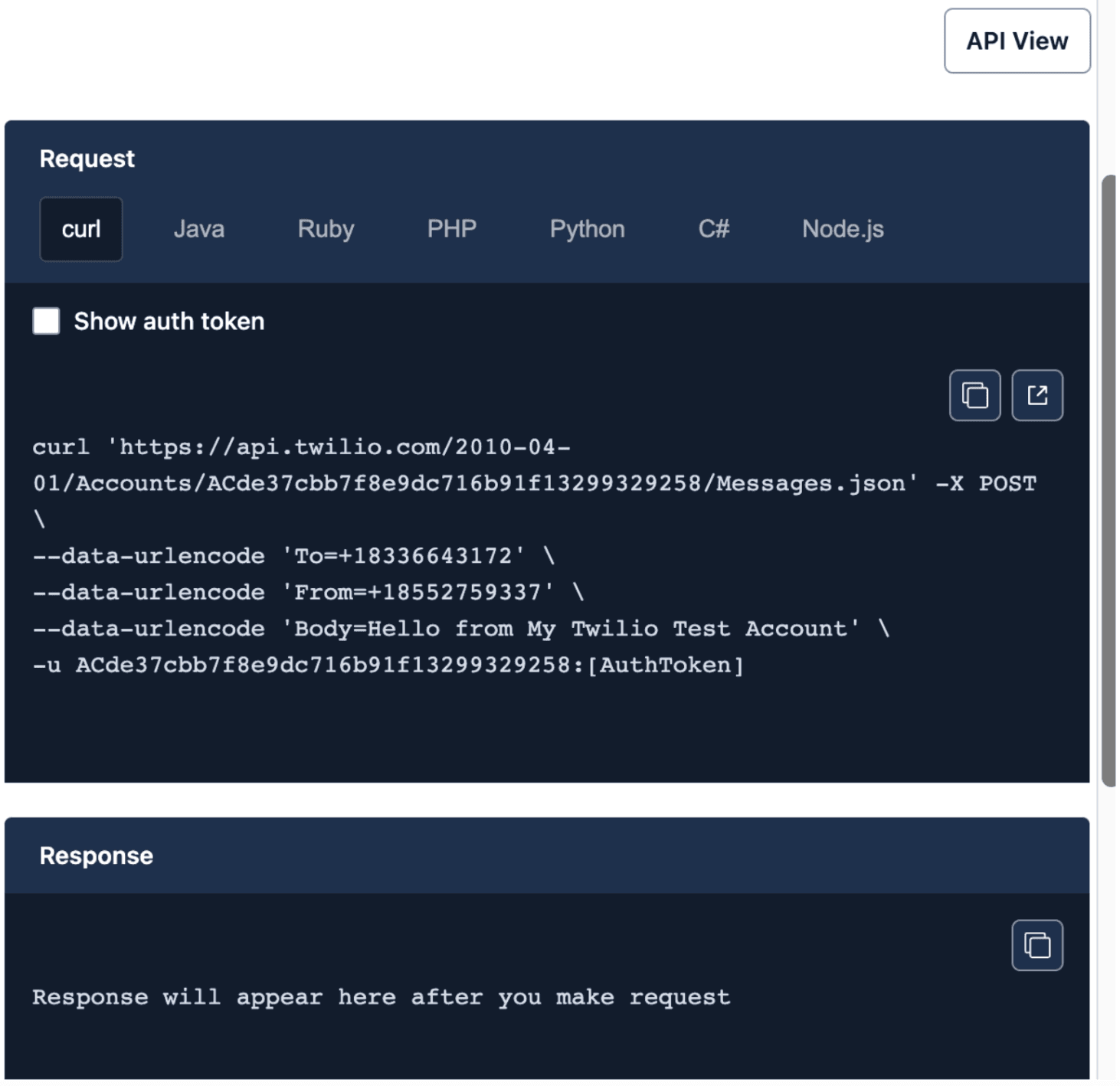 VPhone API View request and response code.