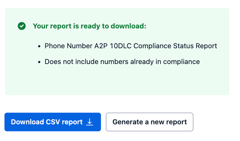 Report ready to download with options for CSV download or new report generation.