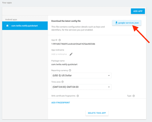 Firebase Download google-services.json.