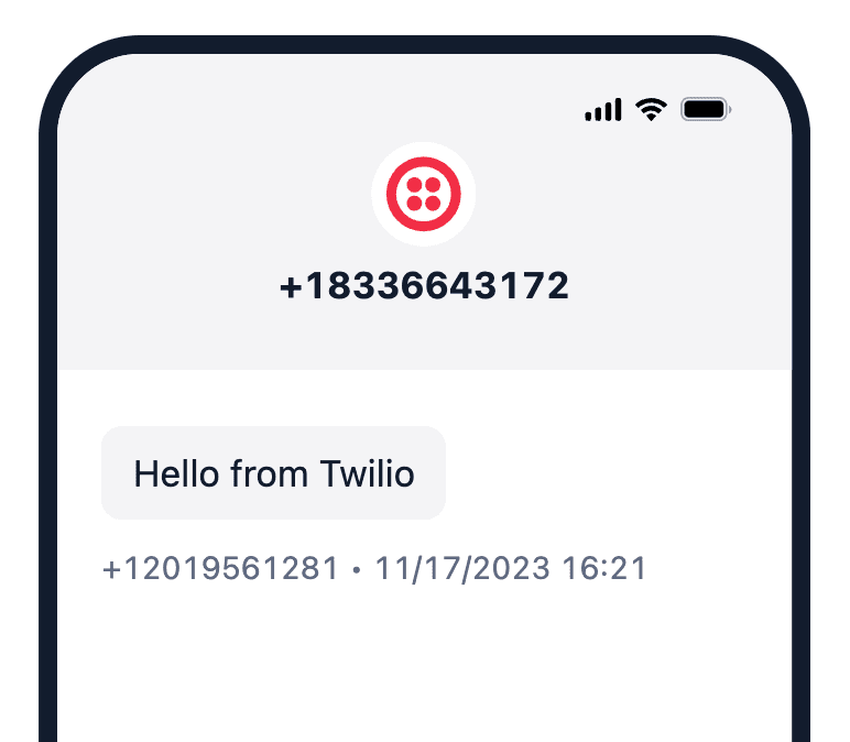 Virtual Phone with a first test SMS message.