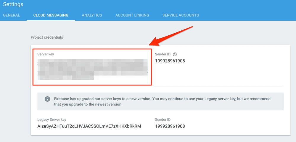 Notify Configuring Android Notifications - Firebase Server Key.