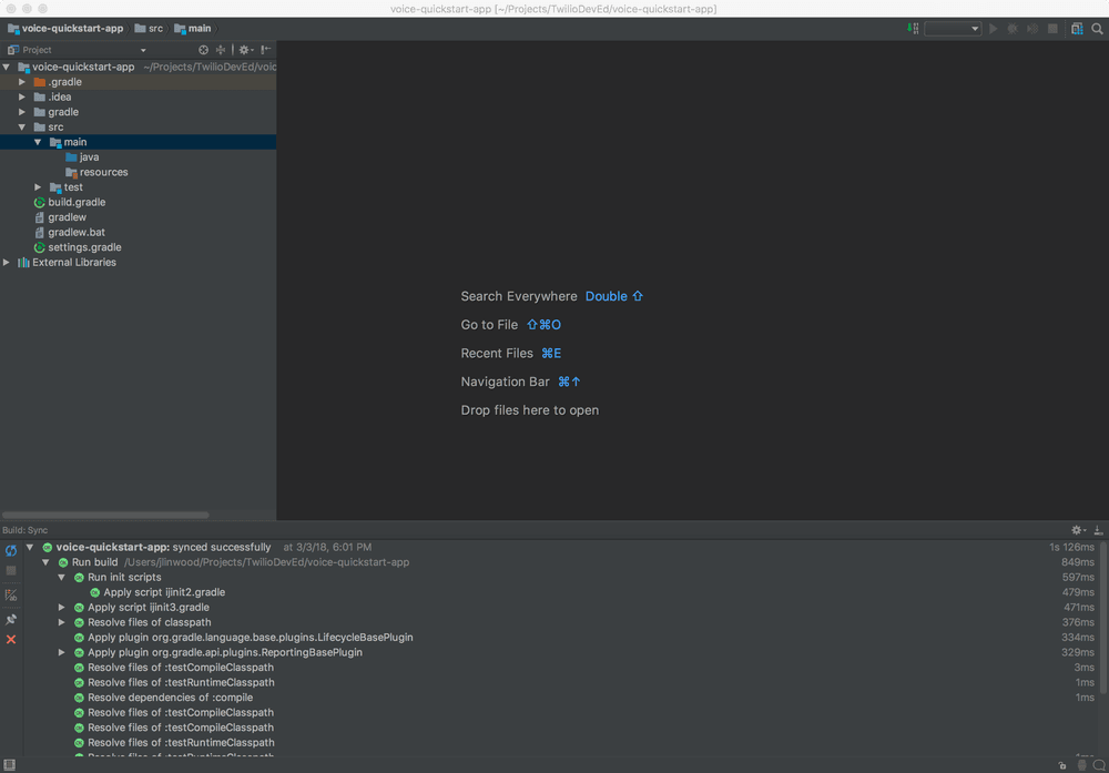 Gradle Sync during Java Voice Quickstart Setup.