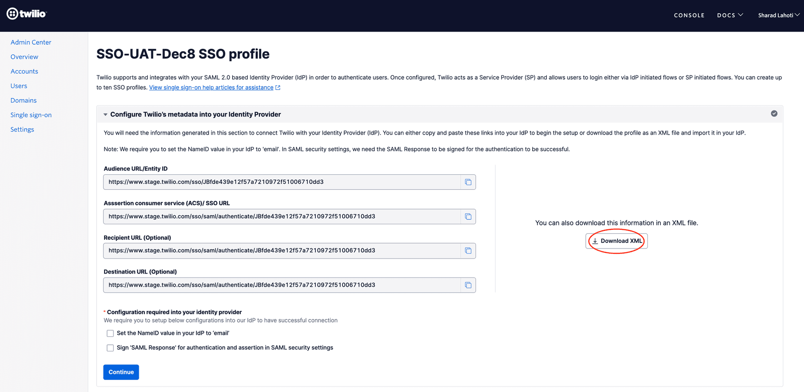 SSO-AdminCenter-XML Download.