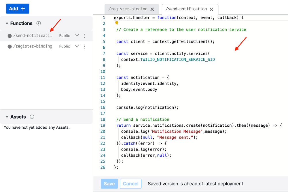 Send notification function.