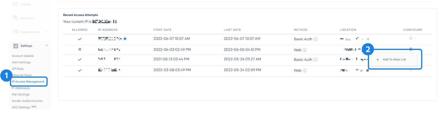 Add a single address to your IP Access Management allow list.