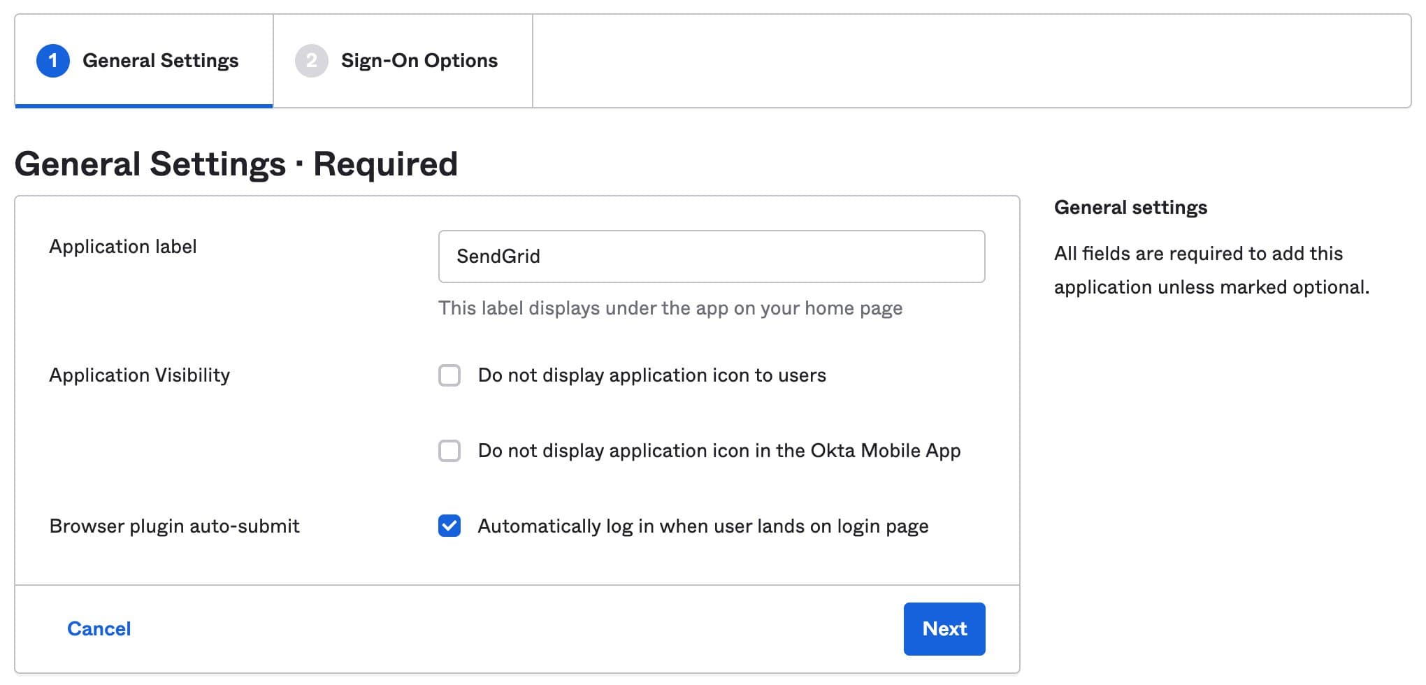 General settings for the Twilio SendGrid Okta integration.