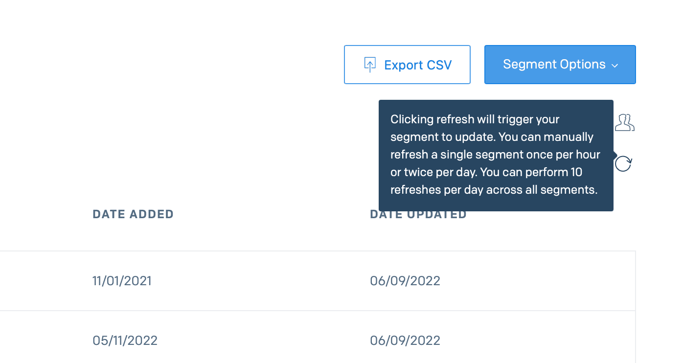 The manual refresh icon with a tool tip explaining a refresh. The icon is a circle with an arrow-shaped cap.