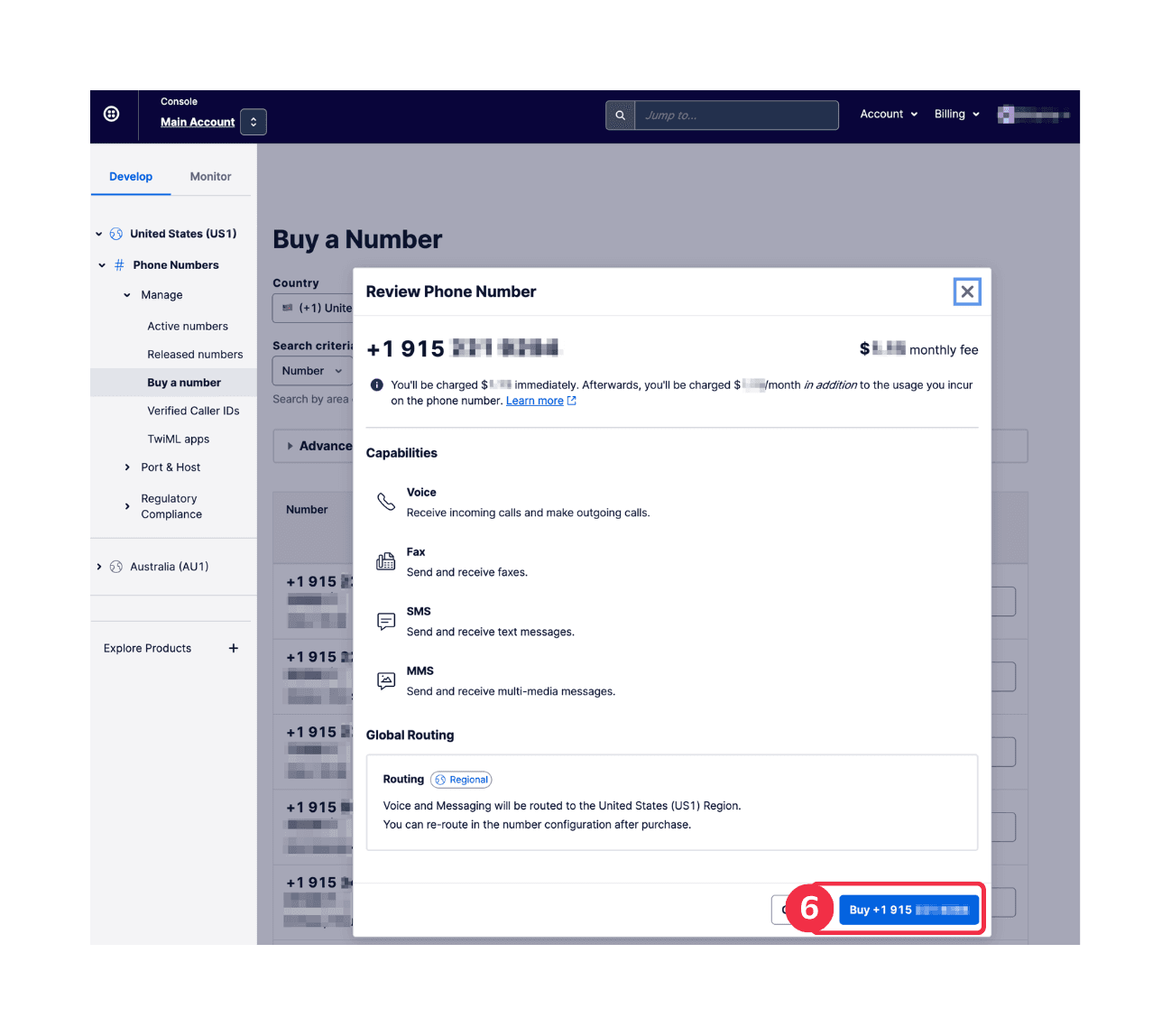 Console Screenshot - Review Phone Number Modal.