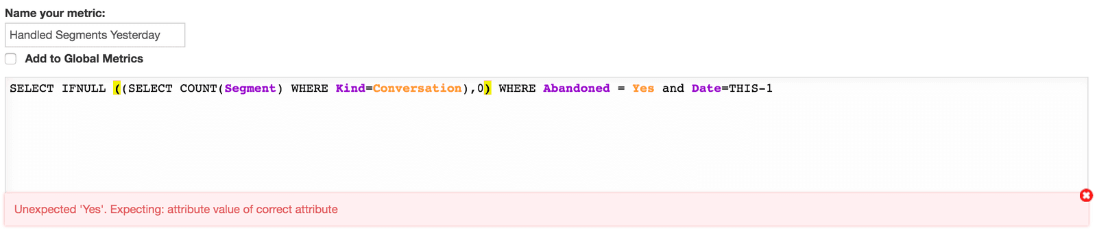 Incorrect attribute value.
