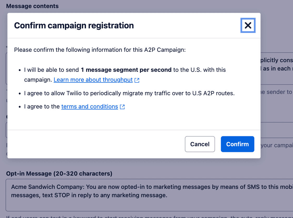 Campaign submission confirmation popup.