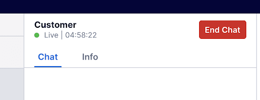 Customer chat interface with live status and end chat button.