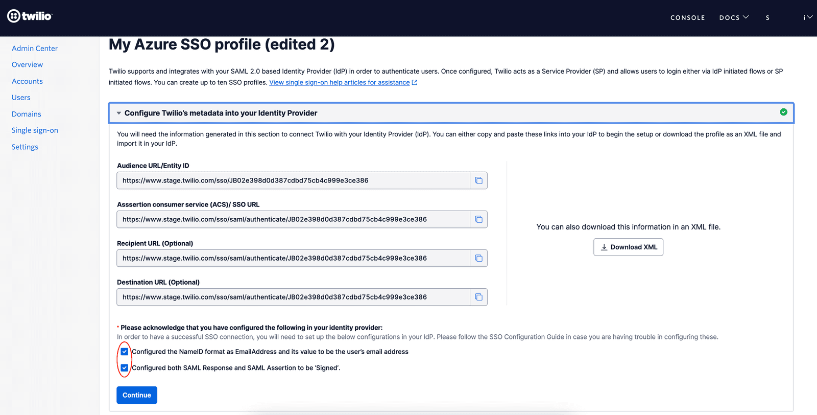AzureSSO-AdminCenter-SP Metadata Configuration 2.