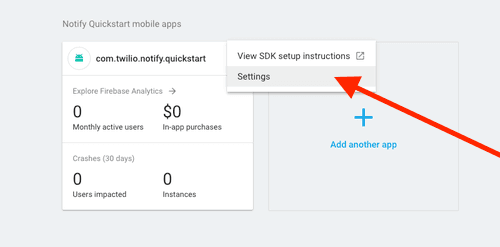 Firebase Notify Quickstart Settings.