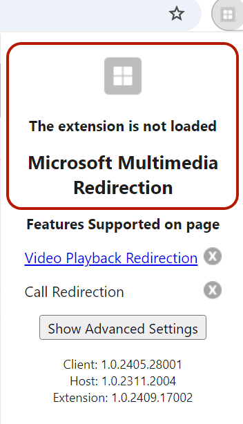 MMR extension pane with the message The extension is not loaded.