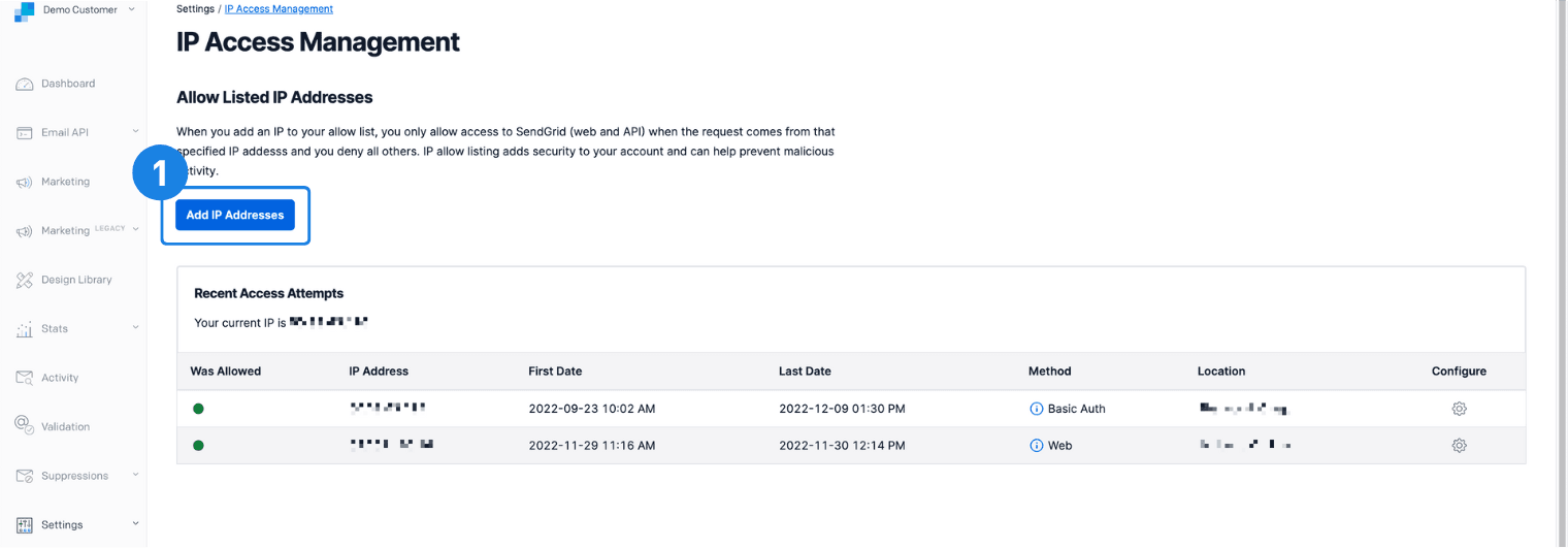 Add an IP Address button.