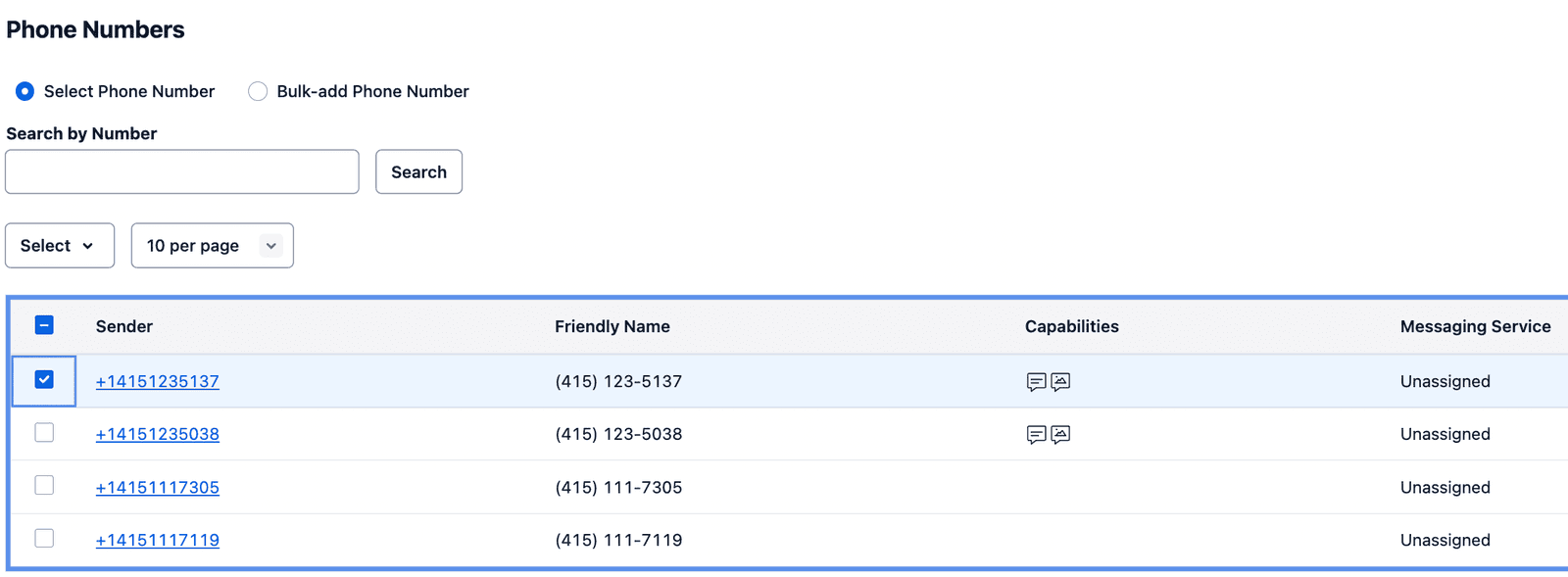 phone numbers to add to sender.