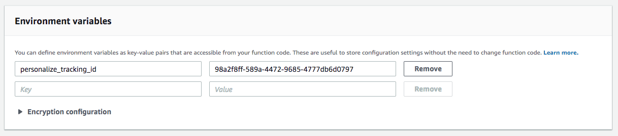 Environment variables panel showing keys like endpoint_url and region_name with corresponding values.