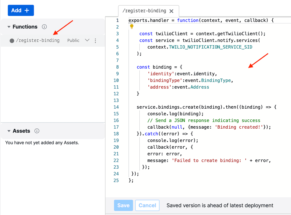 Register binding function.