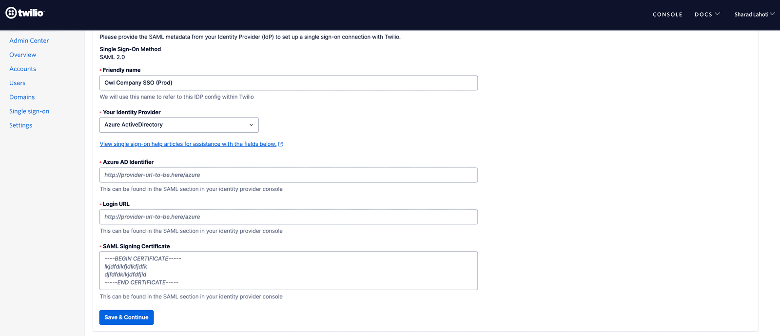 SSO-AdminCenter-IdP Metadata Configuration 2.