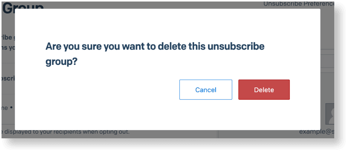 Unsubscribe delete menu.