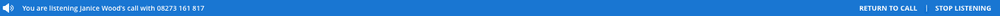 LiveCommsBar showing call status with options to return or stop listening.