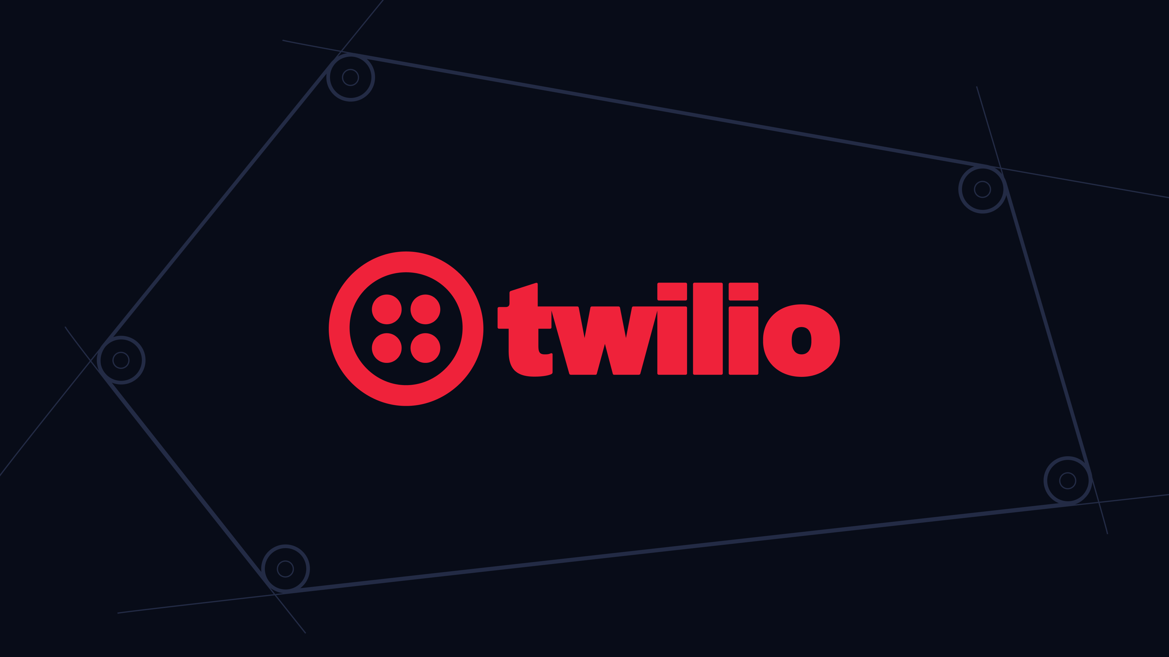 Twilio logo in red on dark geometric background