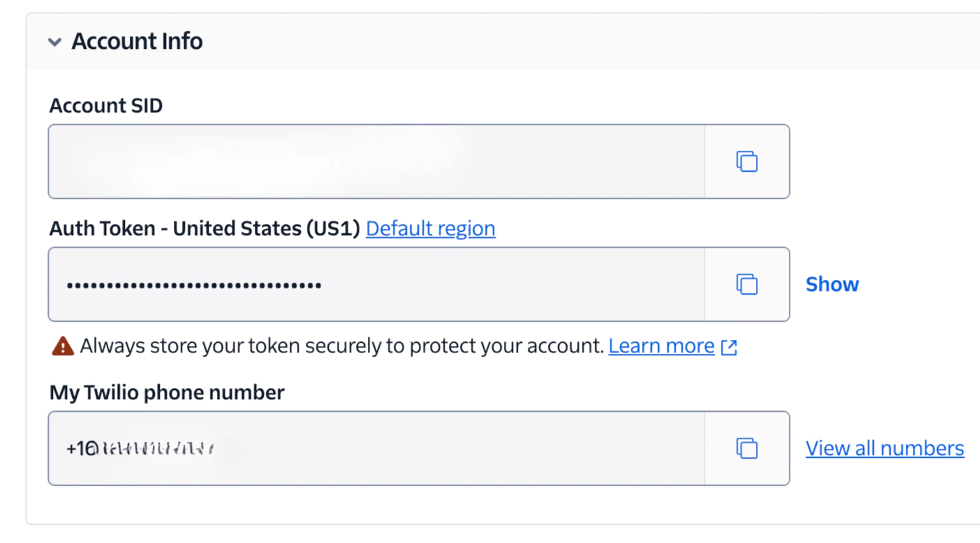 Where to find your Account SID, Auth Token, and sending Phone Number