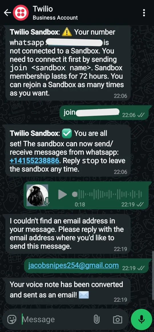 Whatsapp Voice to email