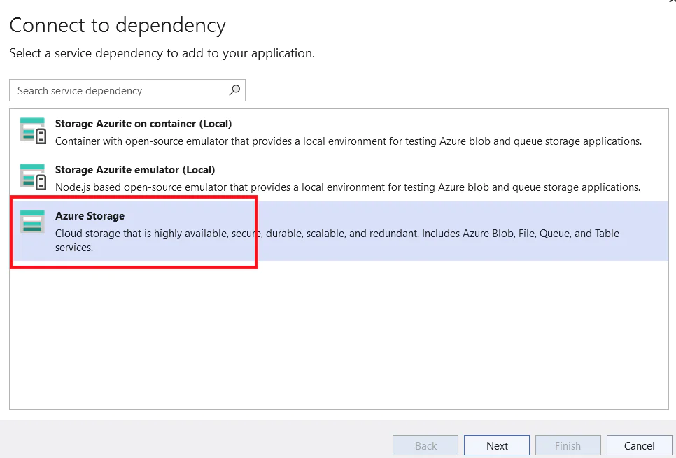 Setup azure storage dependency