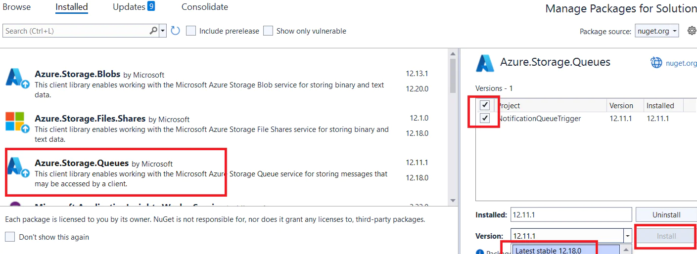 Azure queue package upgrade