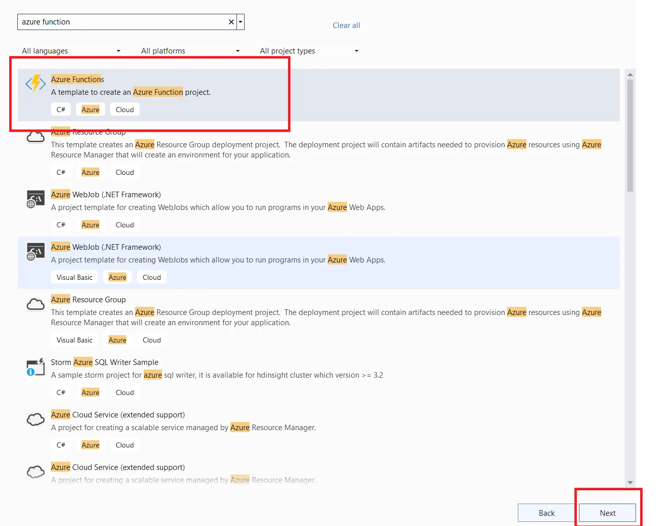 Create Azure function project