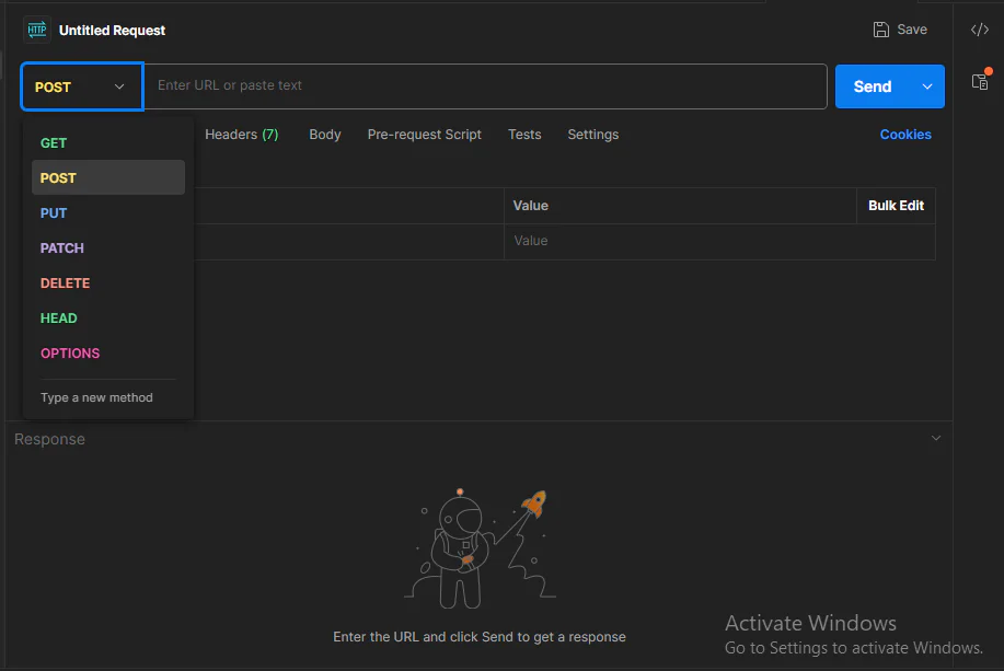 Postman's Interface showing supported HTTP methods