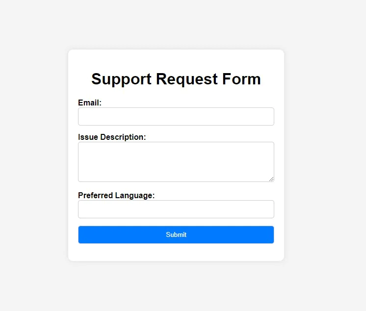 A simple user interface in terms of a request form