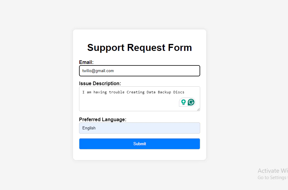 Sending a request via the AI assistant's interface