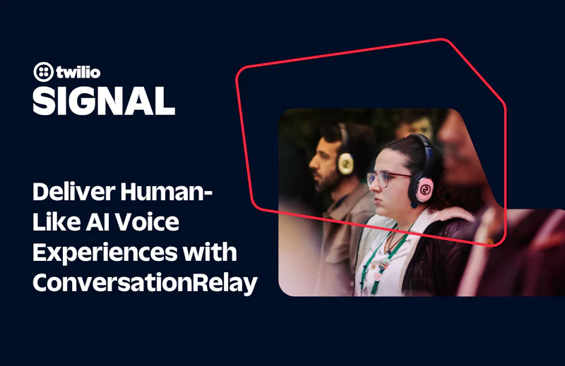 A woman wearing headphones at the Twilio SIGNAL conference. A woman wearing headphones at the Twilio SIGNAL conference.