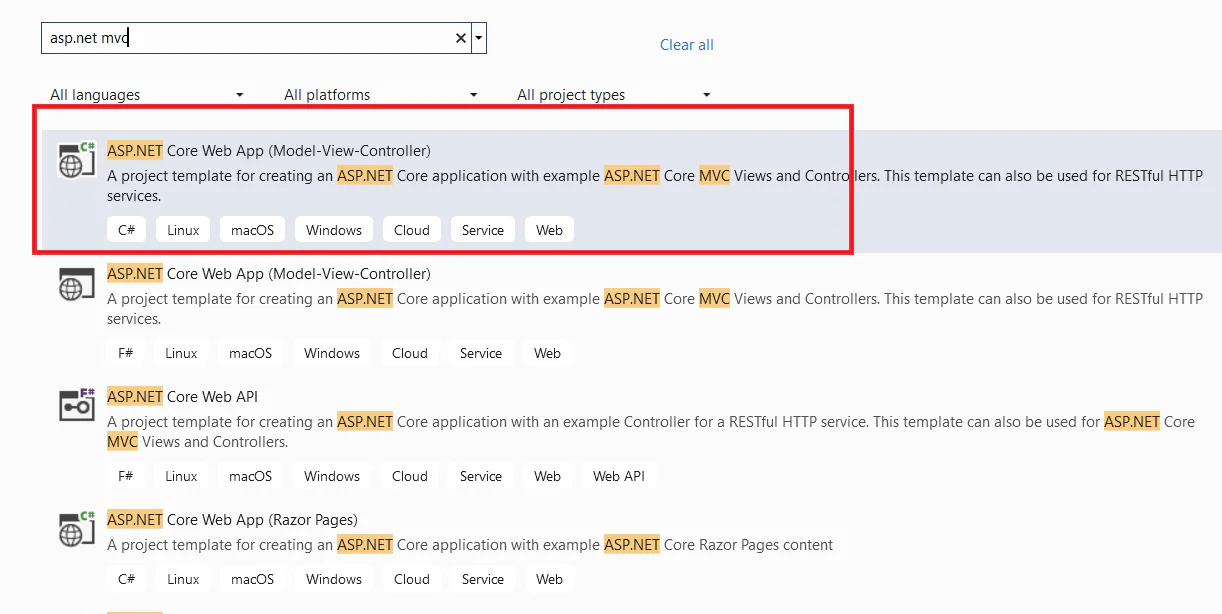 Create ASP.NET MVC web app