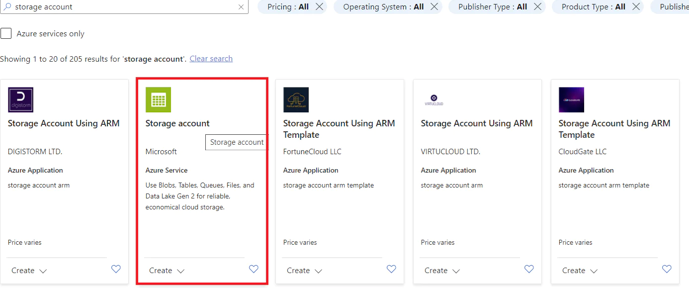 Microsoft storage account