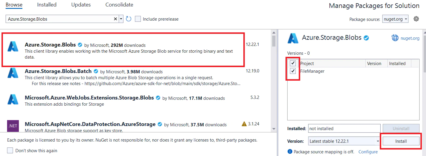 Install Azure Storage Blob