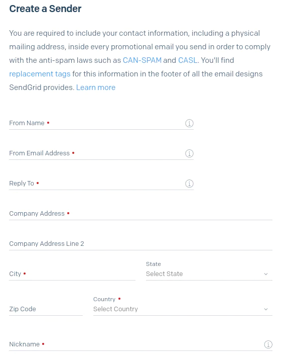 Email Sender Information Form Email Sender Information Form