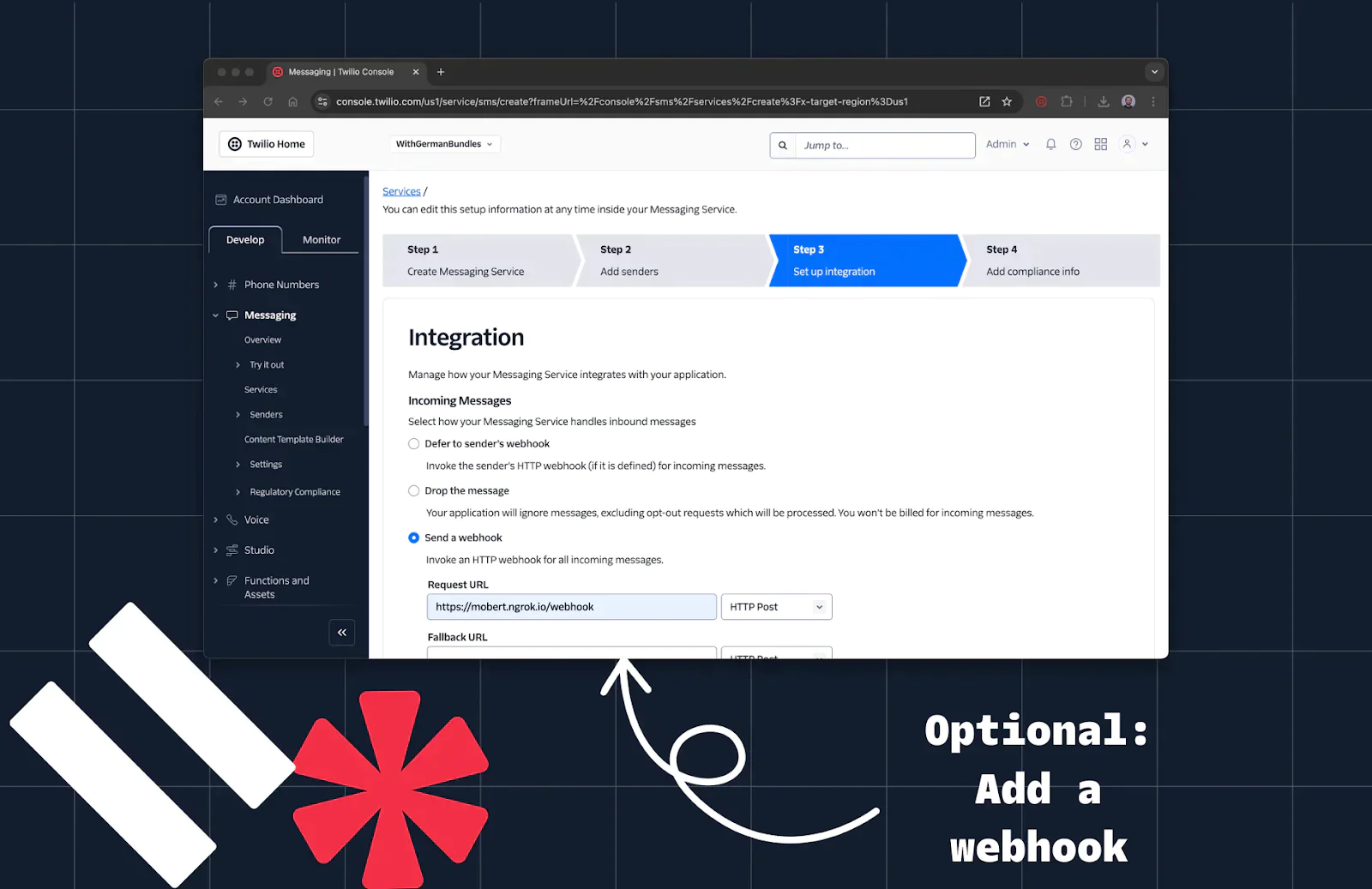 Web application showing integration settings with options to receive incoming messages and add webhooks. Web application showing integration settings with options to receive incoming messages and add webhooks.