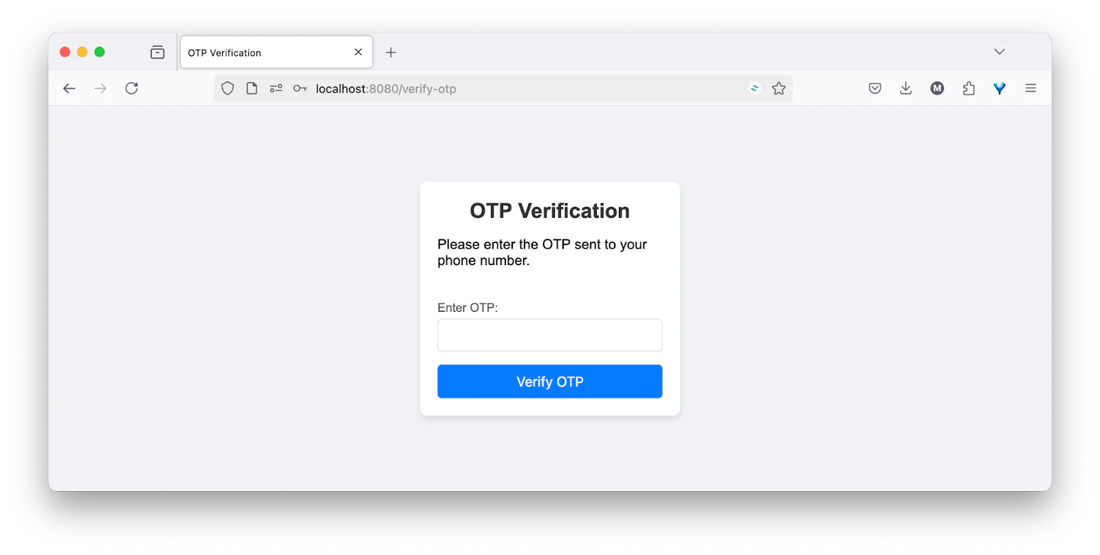 Web page with OTP verification prompt asking user to enter a code sent to their phone number. Web page with OTP verification prompt asking user to enter a code sent to their phone number.